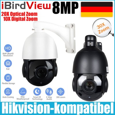 Hikvision-kompatibel 8MP 4K 30X Zoom Speed Dome 2 Wege Audio POE PTZ IP Kamera