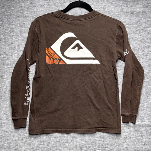 Vintage Quicksilver Brown Long Sleeve T-Shirt Boys Size Small Y2K Skater Grunge - Picture 9 of 11