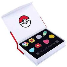 Cosplay Pokemon: Kanto League Gym Badges Set of 8 Metal Region Pins Brooch + Box