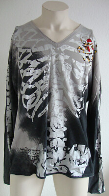 ED HARDY Pullover Herren Designer Strickpullover Pulli Grau Skelett Gr.XL NEU 