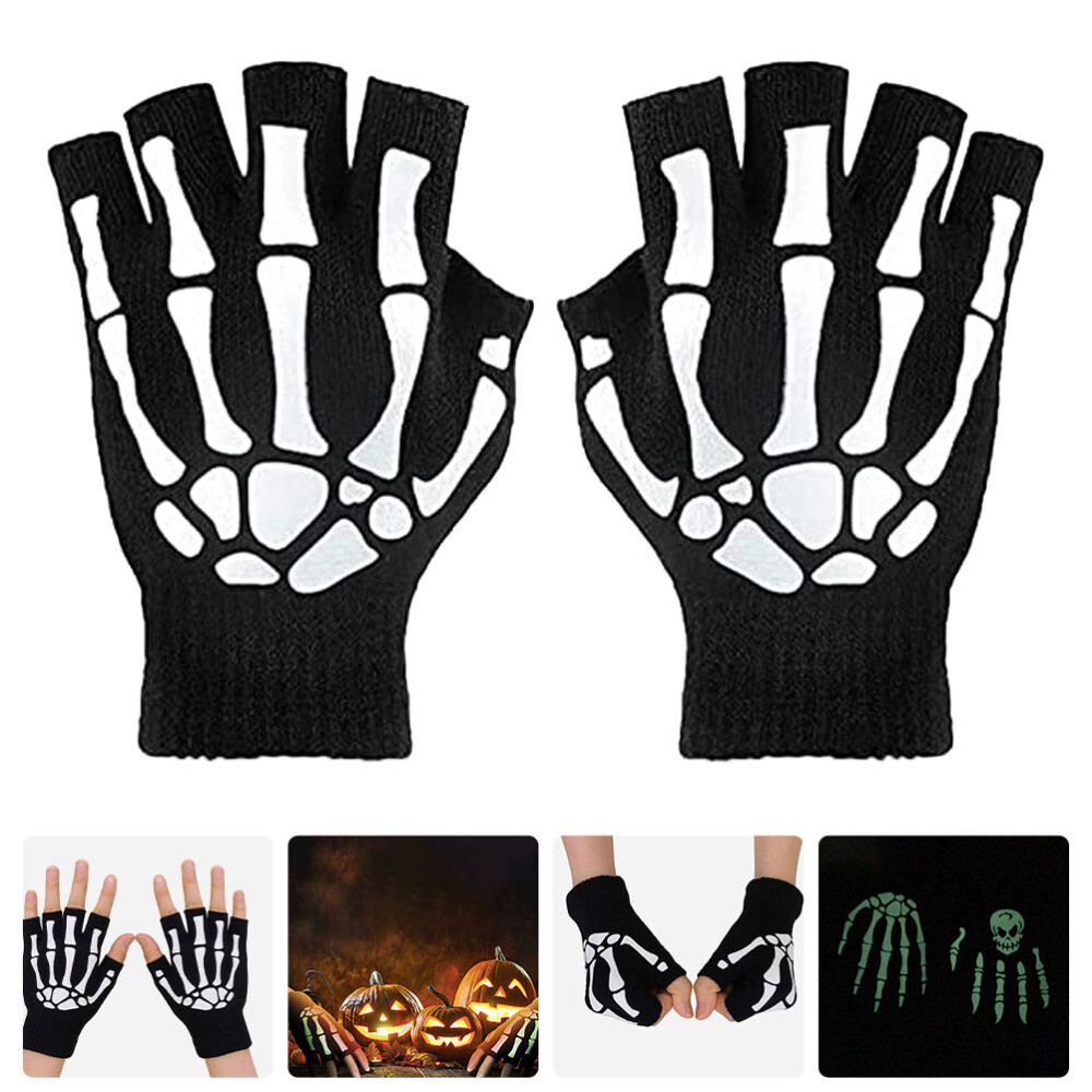 Fingerless Skeleton Decor Kids Skull Gloves Half-finger Gloves