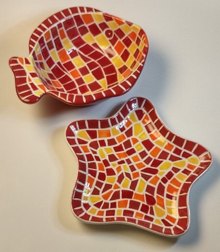 Platos de mosaico de pescado y estrella únicos Hausenware decoración de playa - Imagen 2 de 7