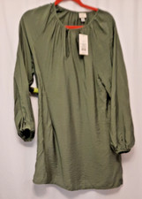 Women's Ballon Long Sleeve Mini Dress - A New Day Olive Missing Belt small msrp