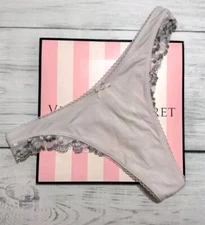 Victoria Secret -Stretch cotton Lace Trim High Leg Scoop Thong Panty -L