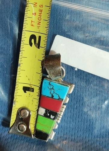 Brandon Etcity (BE) Navajo handmade Multi-stone pendant Sterling Silver - 第 3/4 張圖片
