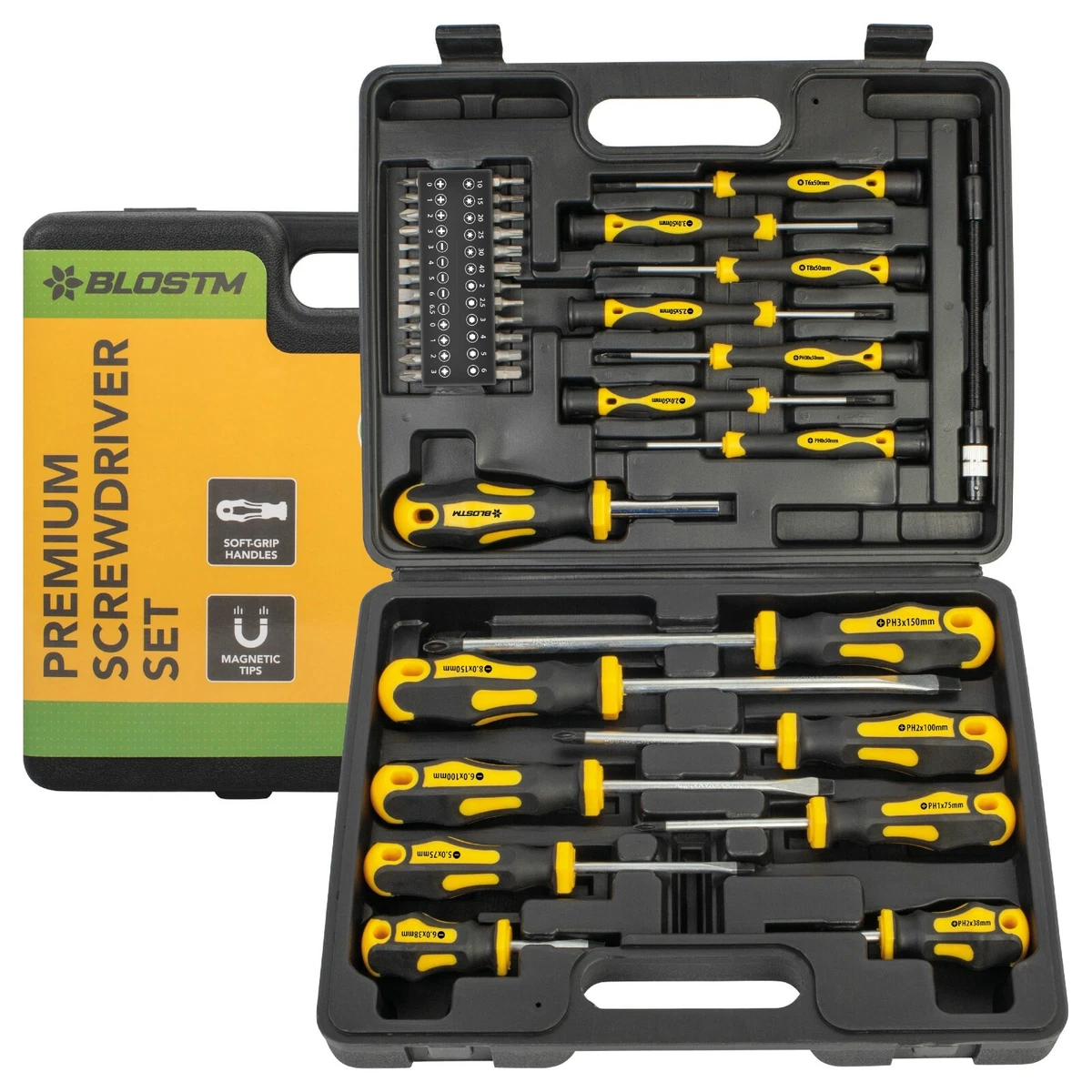 BLOSTM 42PCS Premium Magnetic Screwdriver Set Cross-Head Flat Heads  Precision