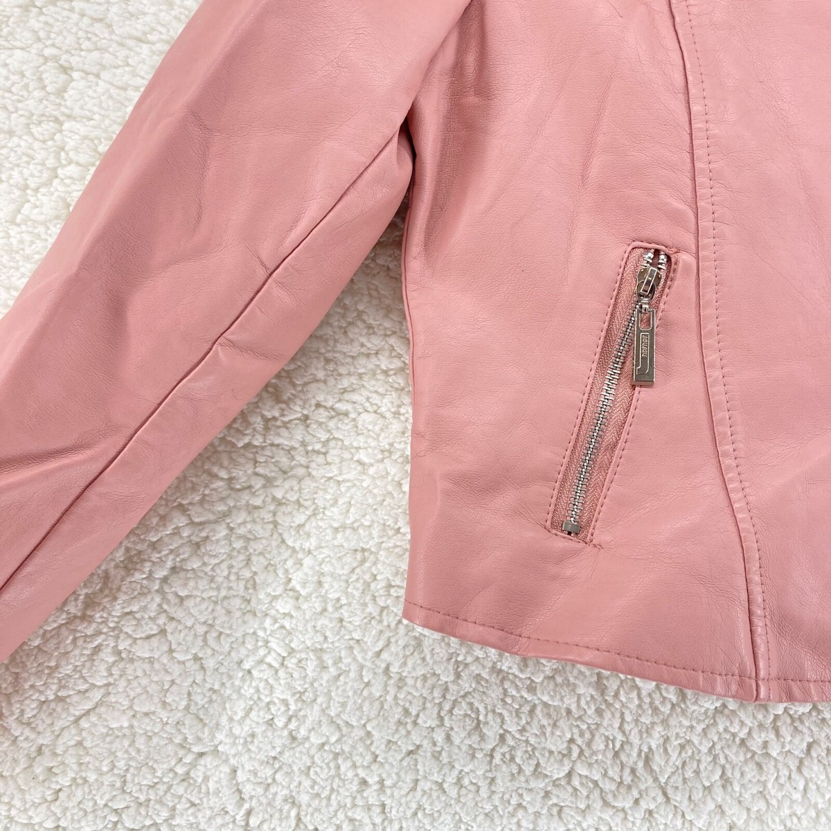 JuJu Womens Juniors Sz M Baby Pink Faux Leather Biker Style