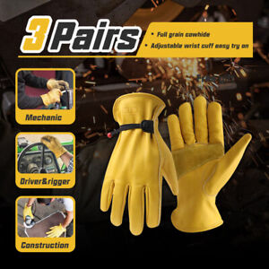 1/2/3 Pairs Men Women Work Gloves Cowhide Leather Gardening Glove Safety Gloves 