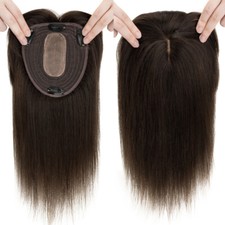 CLEARANCE Women Human Hair Topper with Bangs / Parting Clip In Real Remy Hair US