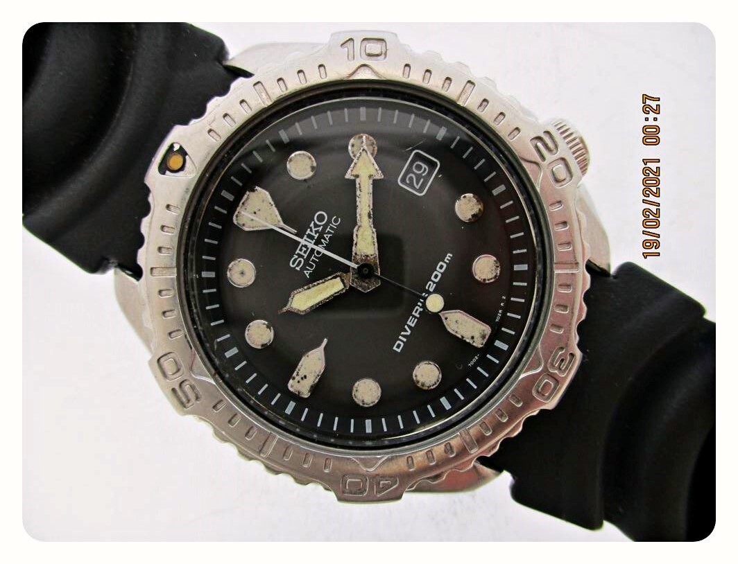 1996 SEIKO 7002 7020 BLACK AUTO 650787 DATE SERVICED SS MENS WATCH