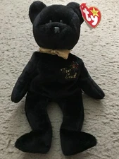 TY Original Beanie Babies 1999 'THE END' Black & Gold Bow Bear with Tags