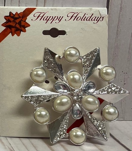 Snowflake Christmas Silver Tone Simulated Crystal Assorted 2" Pin Brooch NEW - Picture 4 of 6