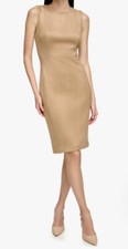 CALVIN KLEIN FAUX SUEDE  S/LESS SHEATH DRESS, COFFEE LATTE, SIZE 14 NWT