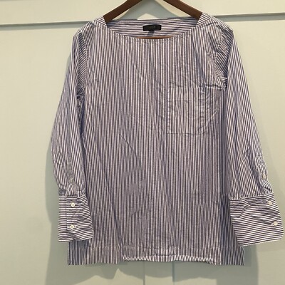 J Crew Top Women Blue White Striped Boatneck Nautical Sailor Beach  Vacation