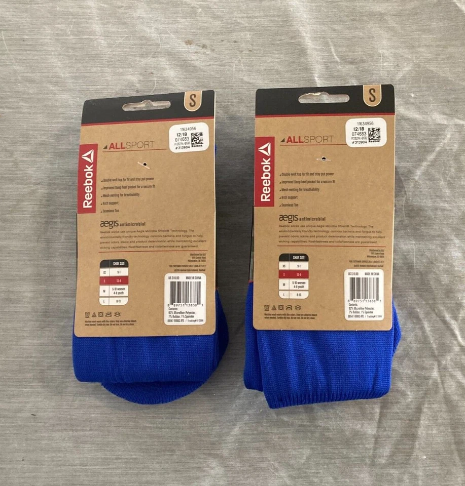 Par de calcetines Reebok All Sport para hombre - azules - absorbentes de humedad - pequeños 13-4 Foto 2 de 2