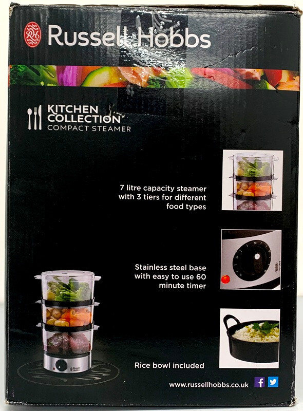 Russell Hobbs 3 Tier Compact Food Steamer 7L Brushed Stainless 14453 