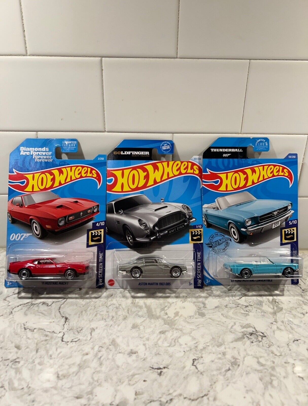 Hot Wheels "007" MUSTANG And MARTIN Lot Of 3 2017 & 2018 HW Screen Time 
