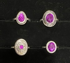 Set Of 4 Silver And Amethyst Rings Sizes 5-7.75