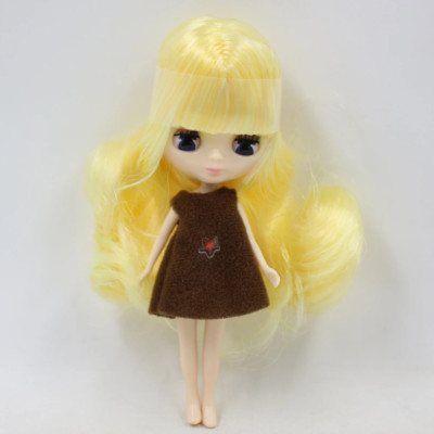 Mode Mini Blythe Puppe 10 cm normaler Körper wellig gelbe Haare glänzendes Gesicht Zum Selbermachen Spielzeug