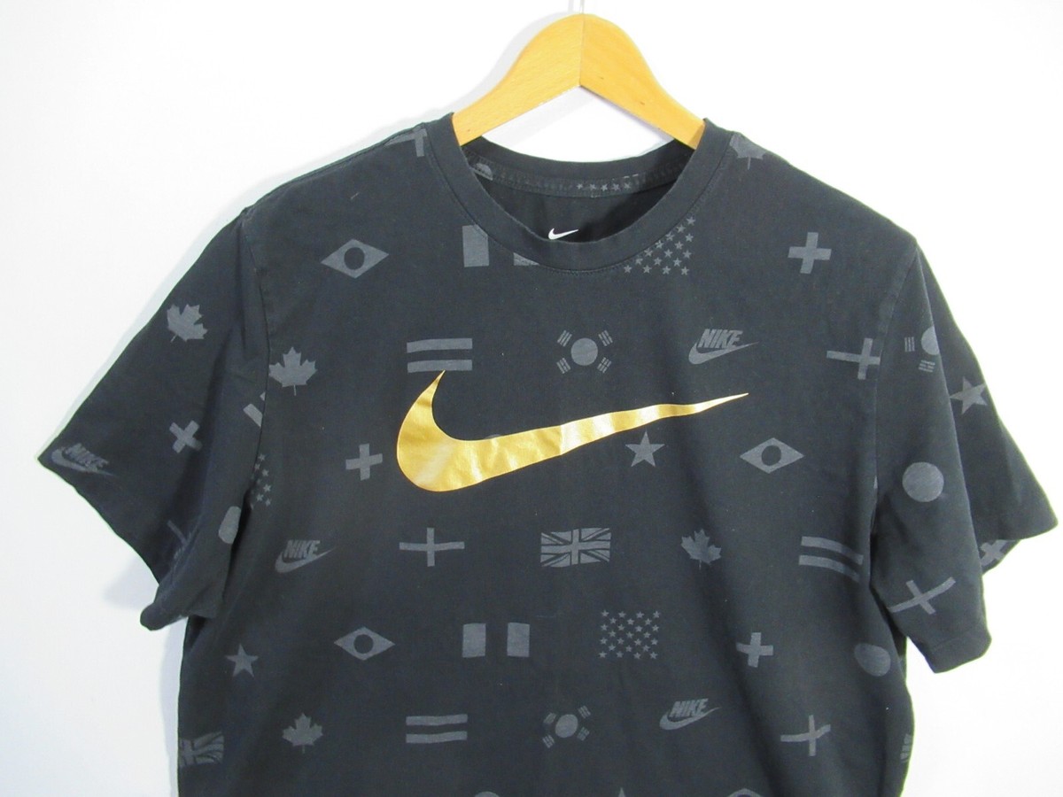 Nike International Flag Swoosh T Shirt Men XL Black Short Sleeve