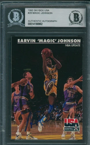 1992 Skybox USA #28 Magic Johnson Beckett Authentic Autograph Signed *8962