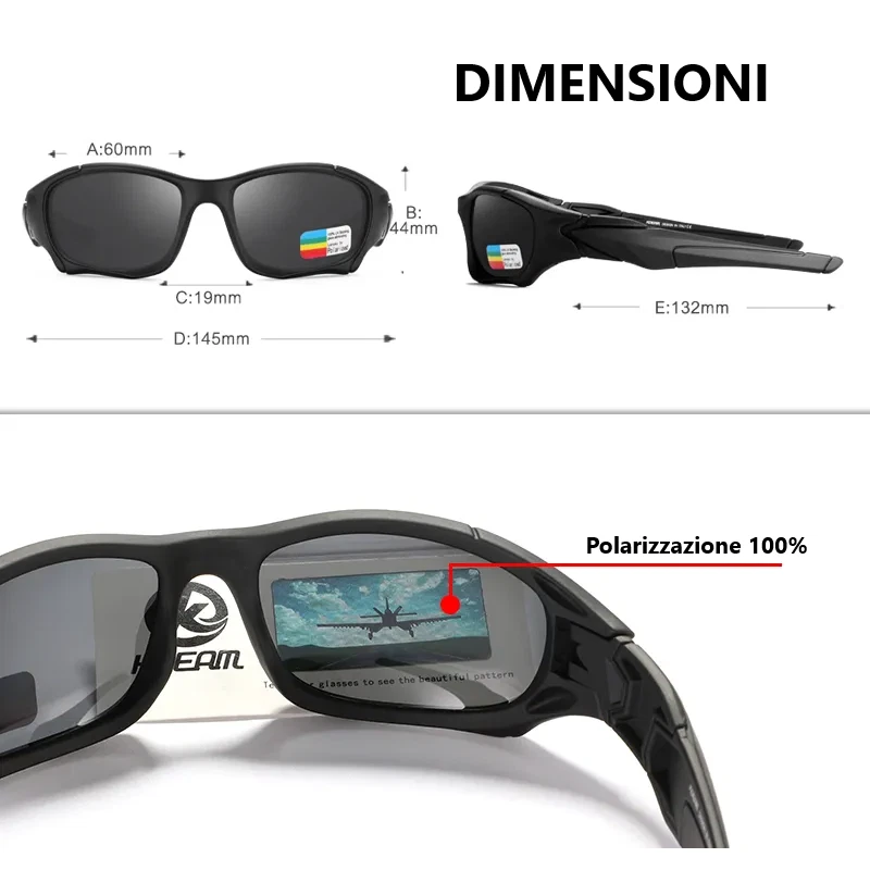 OCCHIALI DA SOLE UOMO DONNA POLARIZZATI GUIDA SPORT LAVORO UV400 NERI COLORATI - Immagine 3 di 4