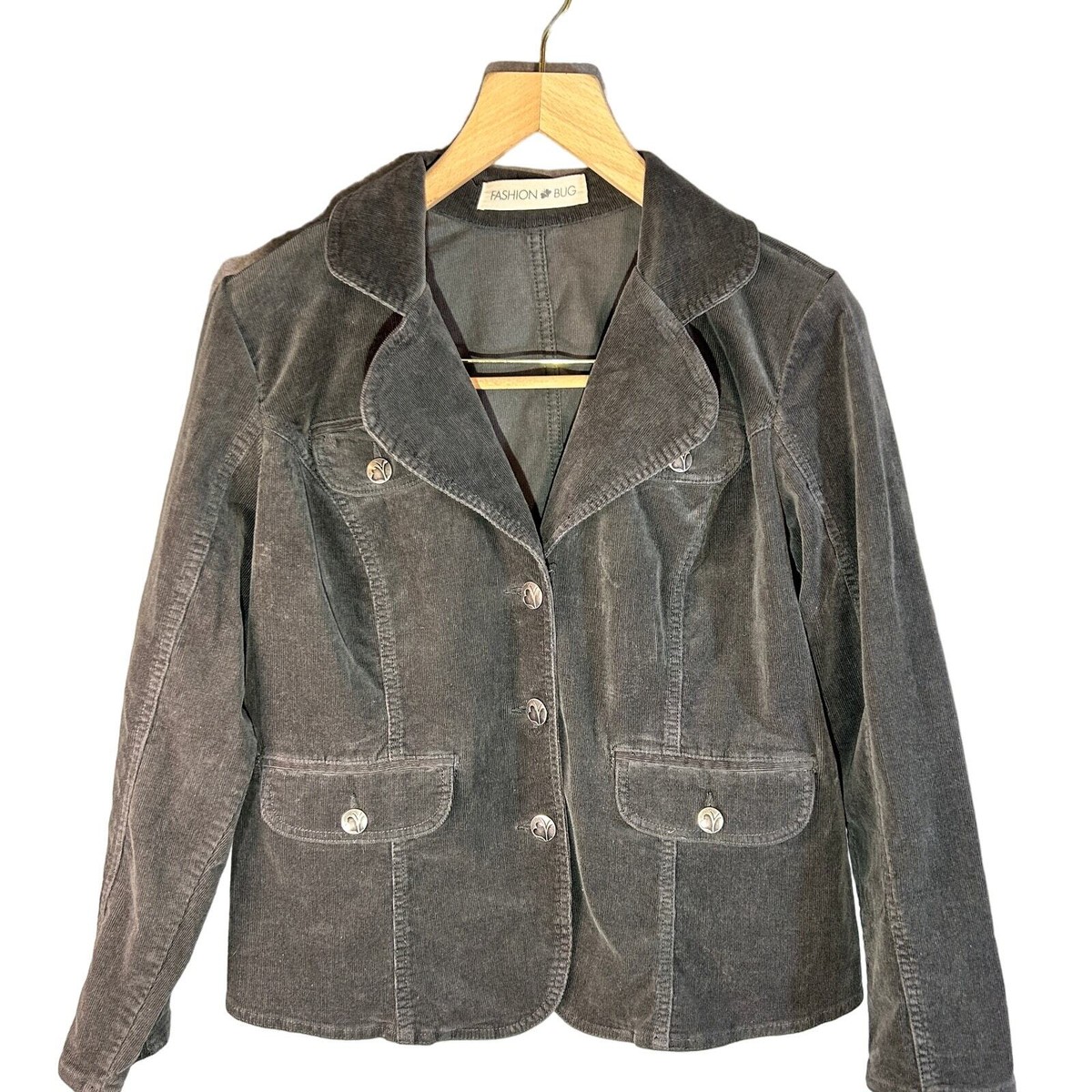 VTG Corduroy Charcoal Button Up Coat Fashion Bug SZ 16W Y2K 90s Plus Size