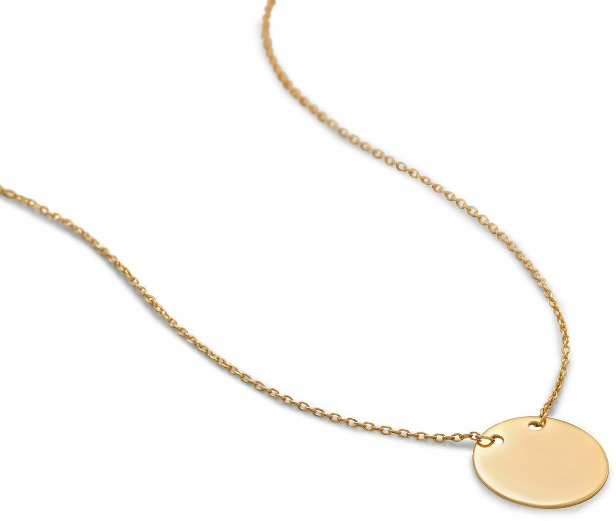 14 Karat Gold Plated Polished Round Engravable Disk Necklace 925 Sterling Silver