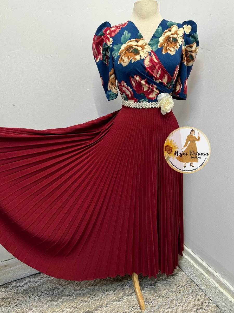 Jessica Navy Rubi Floral Pleated Dress