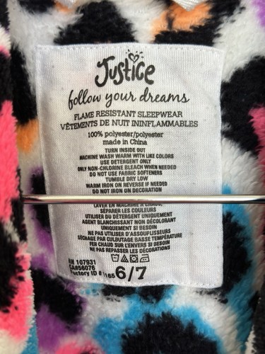 Rainbow Animal Cheetah Print Justice Girls Robe Size 6/7 - Picture 6 of 7
