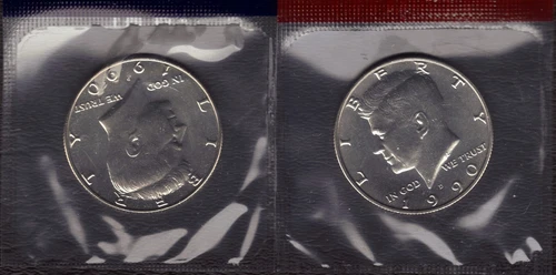1990-P&D UNCIRCULATED KENNEDY HALF DOLLARS IN MINT CELLO (2 COINS)