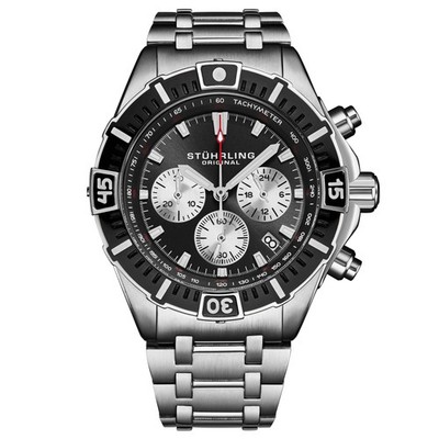 Stellar 44mm Japanese Quartz Chronograph Black/Silver | Black Dial Wristwatch 10