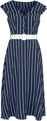 Voodoo Vixen Mittellanges Kleid Damen Stripe Wide Collar Midi Flare Dress