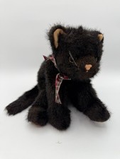 TY Classic Black Purrecious Cat Kitten Plush Plaid Bow 2002 Beanie Buddy