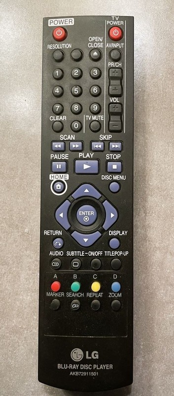 LG BLU-RAY DISC PLAYER Remote OEM Original Equipment AKB72911501