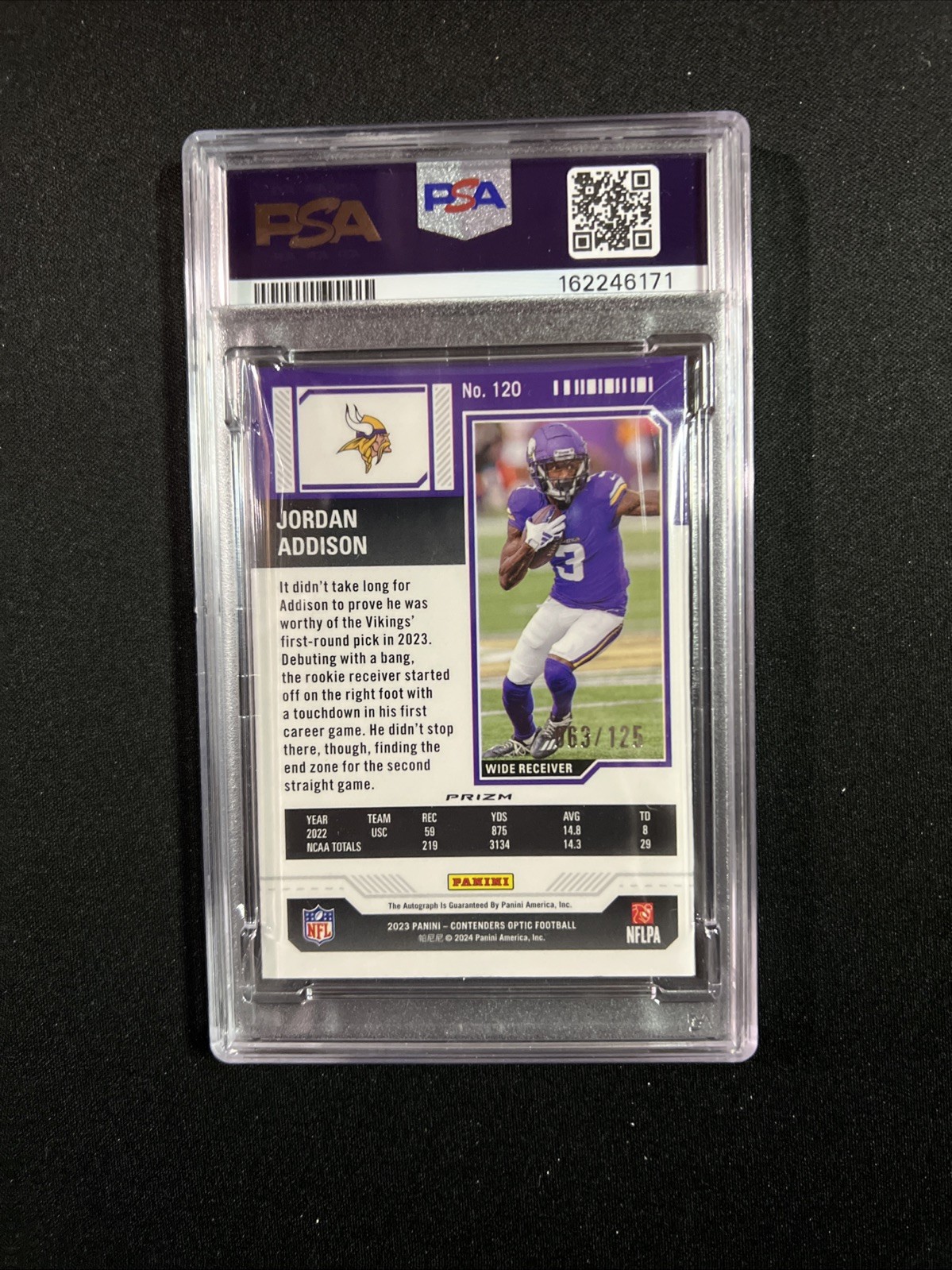 2023 Contenders Optic Rookie Ticket Red Auto #120 Jordan Addison /125 RC PSA 9💎 view 2