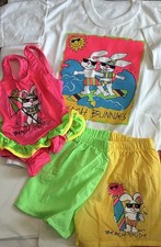 Vintage Kids Three Piece 80S Beach Bunnies T-Shirt Swimsuit And Shorts Unisex