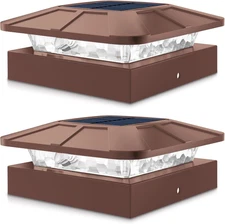 4X4In Solar Post Cap Lights Outdoor with 3 Modes, 2 Packs Brown Fence Light S...