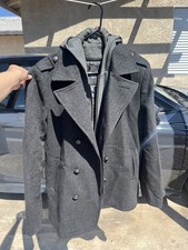  EXPRESS Men s Grey Wool Blend Peacoat with H...