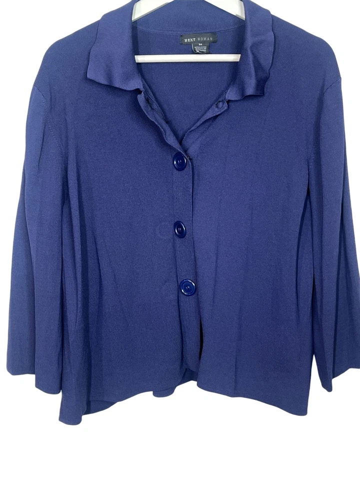 Chaqueta cárdigan Next Woman Plus 3X azul marino con botones Top ropa de trabajo capas Foto 4 de 4