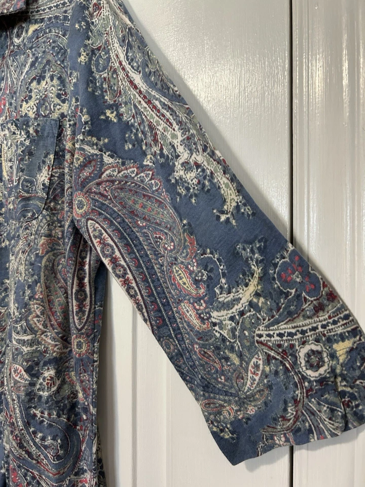 Lauren Ralph Lauren Sleep Shirt Gown Size Medium Blue Paisley Monogram Button Up - Image 4 of 4