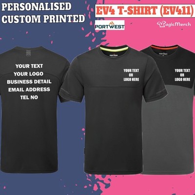 Personalised Portwest Printed EV4 T-Shirt Gym Unisex 100% Polyester Workwear Tee