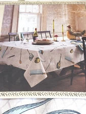 JOHN DERIAN CO. Tablecloth Cotton Linen KITCHEN UTENSIL Print 60 x 104 Farmhouse