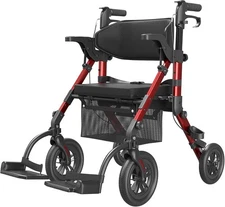 Used 2-in-1 Rollator & Transport Chair - Lightweight Foldable - Red