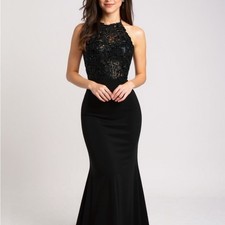 Sherri Hill Black Lace Maxi Dress