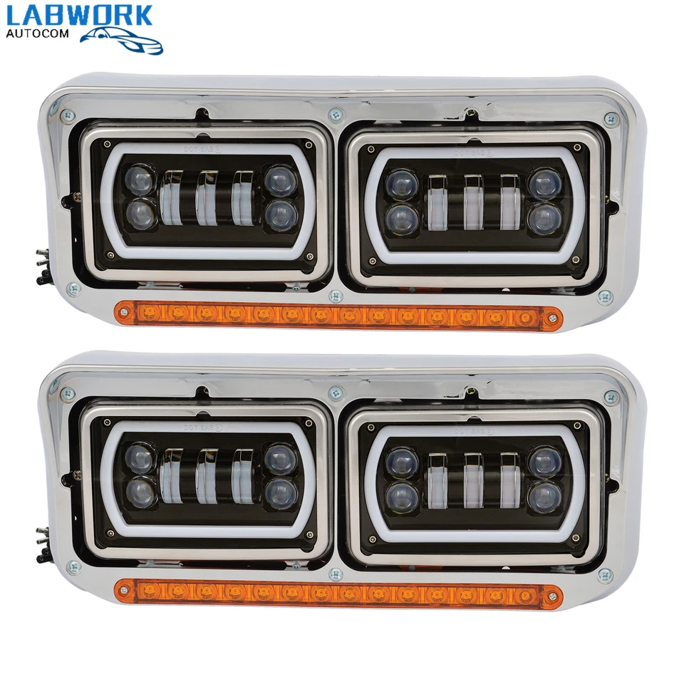 Pair Full Led Headlights For Kenworth T800 Peterbilt Freightliner Western Star - Image 4 of 4