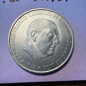 1966 Spain- .80 Silver 100 Pesetas- AU Condition
