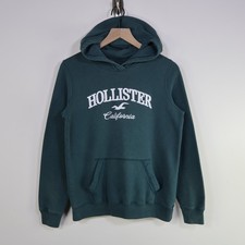 Hollister California Embroidered Hoodie Medium Green Fleece Pullover Retro Logo