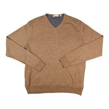 Calvin Klein Jumper mens LARGE brown Long Sleeve wool knit Sweater v neck Size L