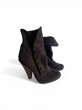 Victorian Style Button Ankle Boots Womens Black Fold Over High Heel Vintage Sz6